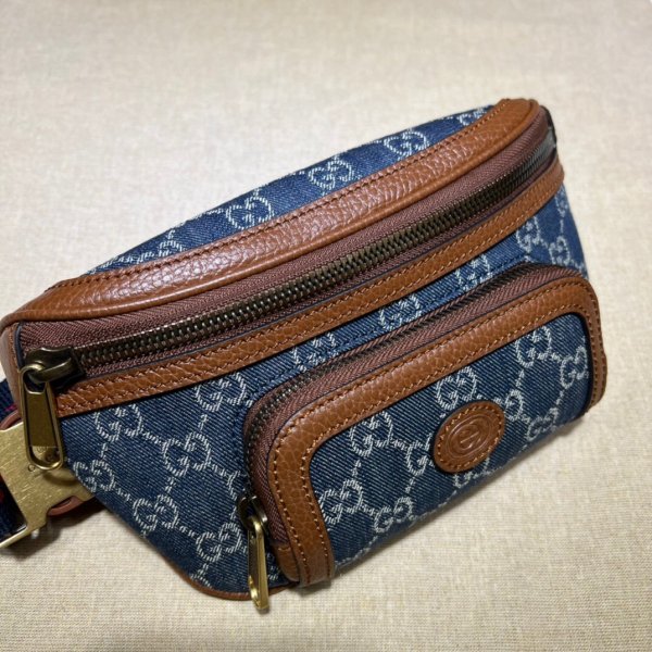 Bolsa Cinturón Gucci Falsa Saldo con G Entrecruzada 682933 azul y marfil GG Dola Gucci 08084